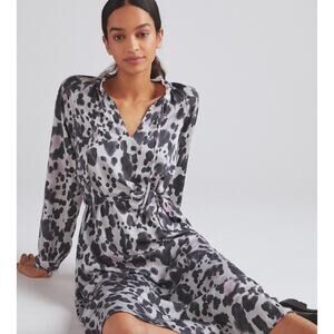 ANTHROPOLOGIE Cloth & Stone Leopard Midi Dress size S EUC long sleeve gray black